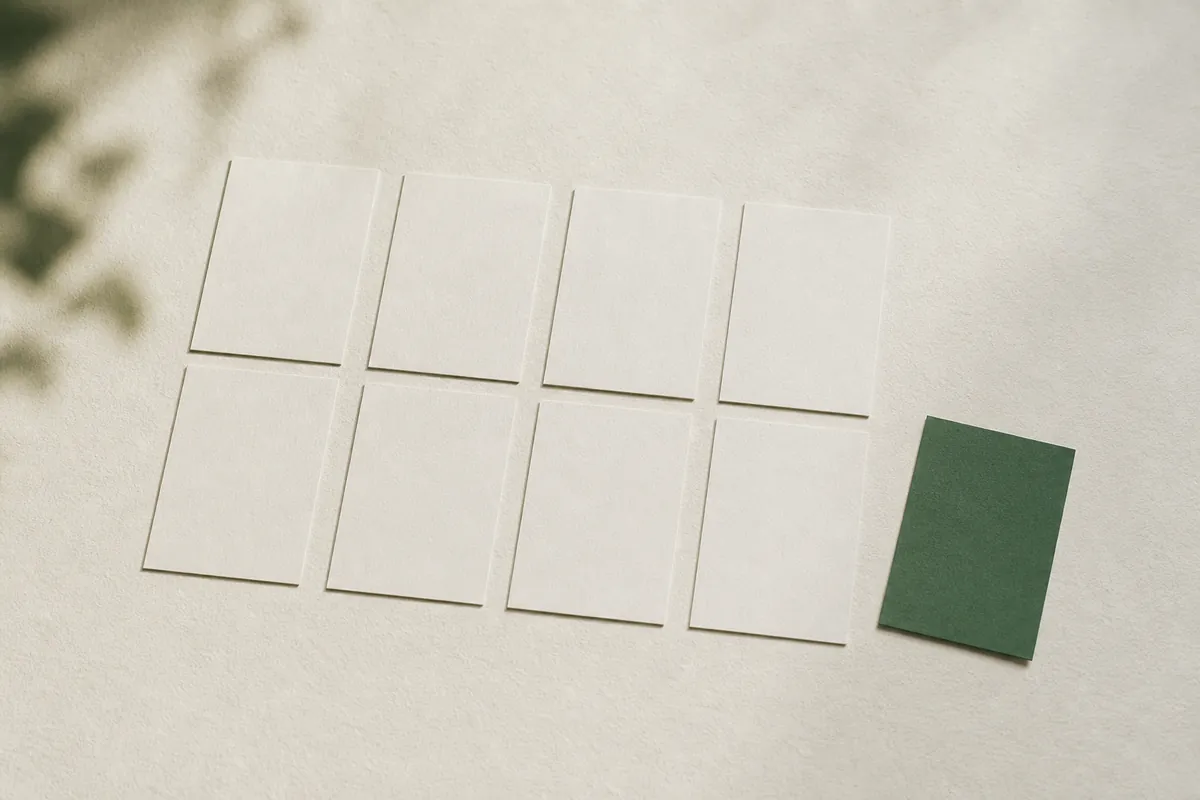 白いカードの列と緑色のカード
